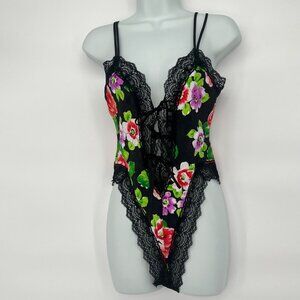 RARE Victorias Secret Y2K Floral Lace Bodysuit Lingerie Size S Black Vintage